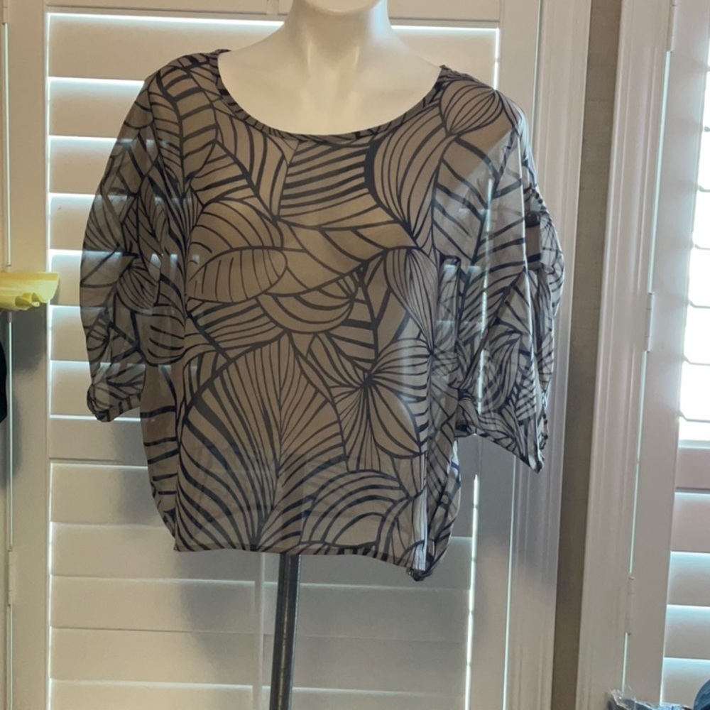 Gray Oversized Boxy Blouse with Scoop Neckline